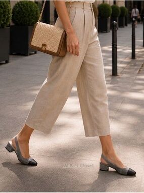 Metallic Grey Slingback Low Heel Pumps with Black Toe